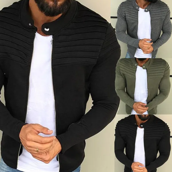 Autumn and Winter Men's Fashion Jackets Pure Color Hoodies Coat for Men Stripes Sweatshirt, Wrinkles, Cardigan, Sweater, Zipper Jacket