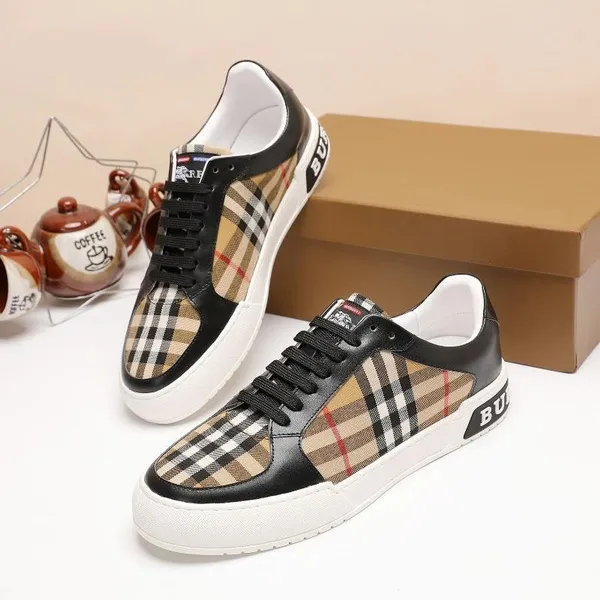 Men's Luxury Checkered Pattern Real Leather Low Top Sneakers, Student Fashion Casual Shoes
