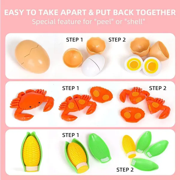 Children's Vegetable Cutting Game Food Set, 10pcs Fake Food Fruit Vegetables Seafood Color Category Preschool Education Toys Children Pretend Cooking Game Children's Christmas Gifts