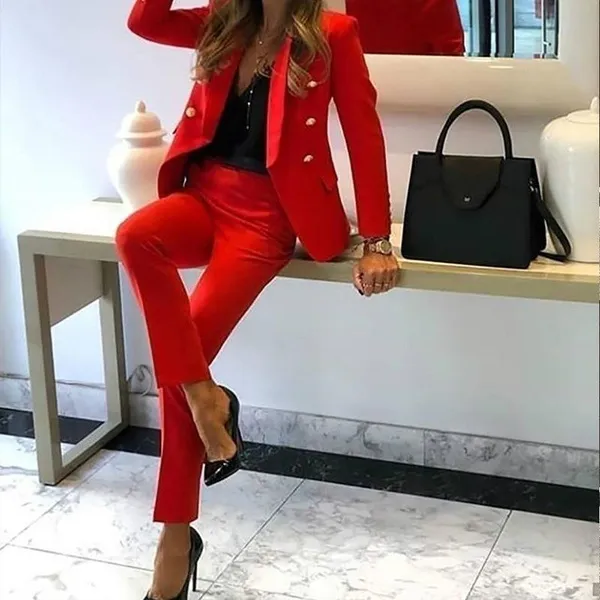 New Arrival Women's Fashion Two-piece Casual Suits Blazer and Pants Set Office Lady Clothing Solid Color Plus Size