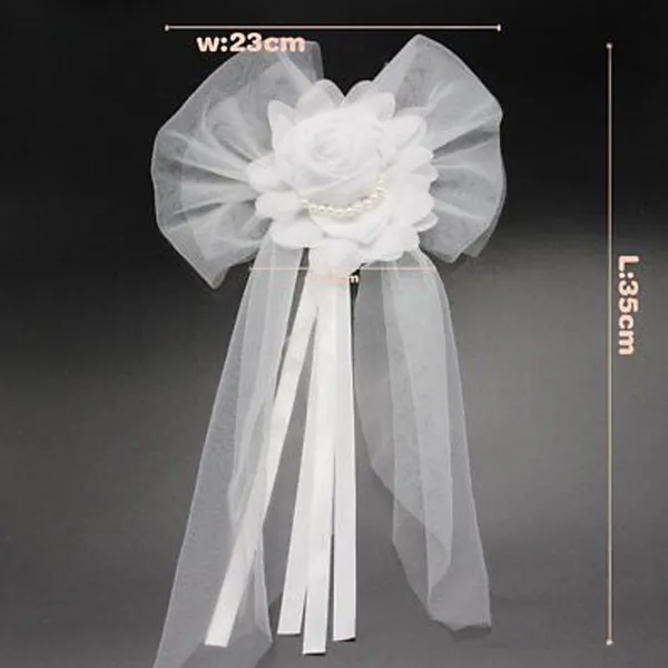 Pearl Bud Silk Ribbons Flower Car Door Handles Rearview Mirror DIY Flower Bouquet Wedding Decoration Gift Present