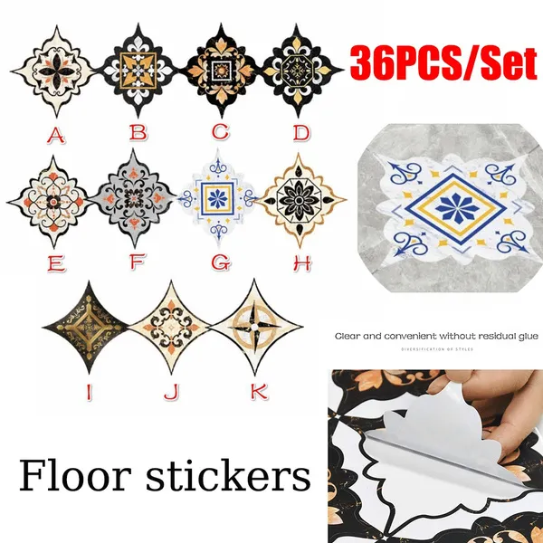 18/36pcs Tile Stickers Diagonal Stickers Floor Tile Stickers Waterproof Wear-resistant Floor Stickers Living Room Floor Beautiful Seam Decorative Wall Stickers Self-adhesive