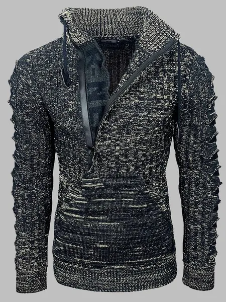 Fall/Winter Men's Fashion Long Sleeve Lapel Knit Sweater Loose Large Size Pullover Jacket