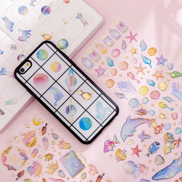 1Sheet/Pack Korean Style Crystal Epoxy Sticker 3D Magic Planet Cat Stickers for Scrapbooking Album Journal Decoration Diy Accessories Stationery