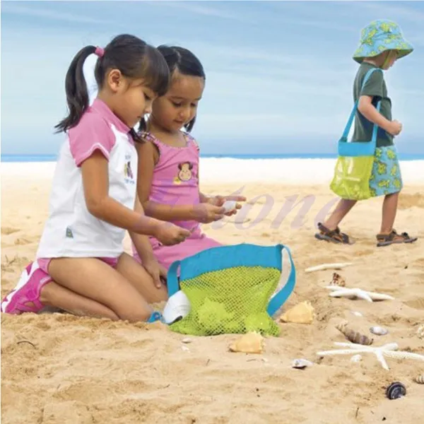 Kids Sand Away Carry Beach Treasures Toys Pouch Tote Mesh Childrens Storage Bag