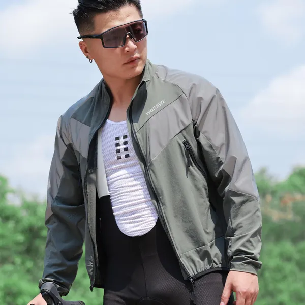 WOSAWE Men Women Cycling Jacket Reflective Breathable Long Sleeve Jackets Sun Protection Bicycle Windbreaker Outdoor Sports Coat