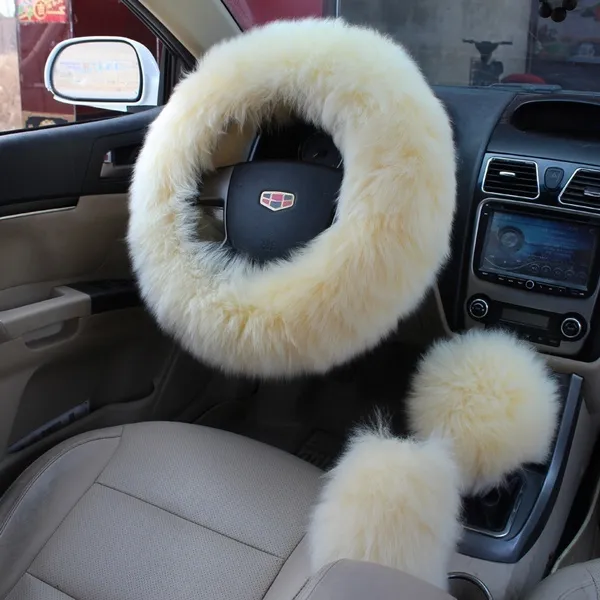 Bộ 3 vỏ bọc vô lăng bằng len ấm áp mùa đông dài bằng vải lông mịn cho phanh tay ô tô