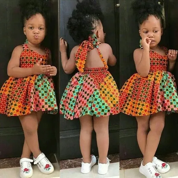 Kids Girl Bohemia Style African Print Clothes Spaghetti StrapsDress Boho Playsuit Outfits for 1-5 Years