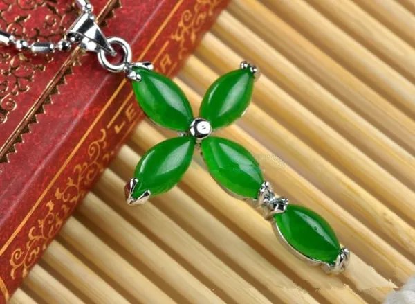 Malay jade grandmother, spinach Green Cross, genuine jade pendant, jade necklace, 925 silver jade pendant