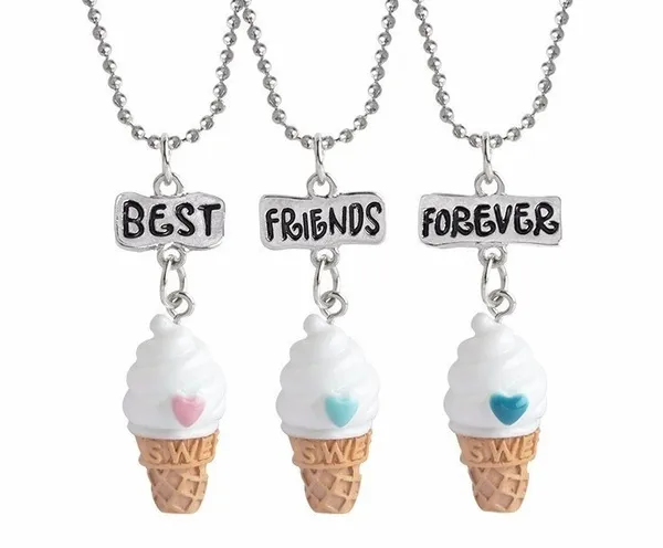 Child Lovely Dimensional Love Ice Cream Simulation Food BFF Best Friends Forever Three-piece Necklace
