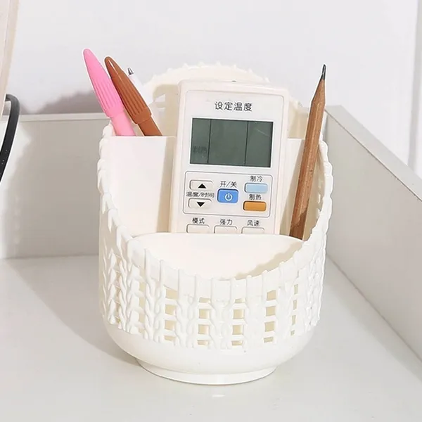 Office Desktop Grid Pen Holder Basket Pvc Hollow Cylinder Pen Storage Box Pencil Brush Pot Makeup Brush Container