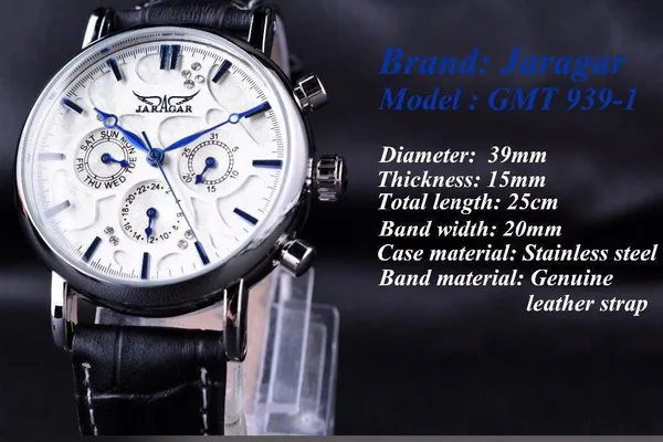 JARAGAR Blue Sky Series Elegant Design Genuine Leather Strap Male Wrist Watch Mens Watches Luxury Clock Men Automatic Mechanical Reloj Uhr with Gift Box