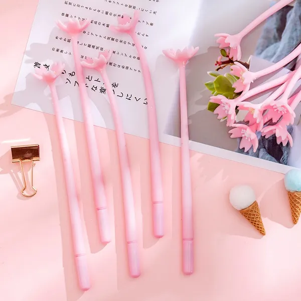 10 Pcs Silicone Pink Creative Cute Cherry Blossoms Flower Stationery Office School Supplies Gift Simulation Gel Pens