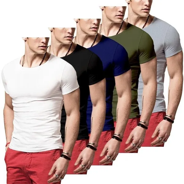 1/2/3/4/5 pcs Men's Breathable O-Neck T-Shirts Silm Fit T-shirt Mens Casual T Shirt Solid Color Tshirt Men's Clothing S-3XL