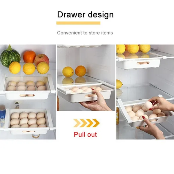 new kitchen storage tools Refrigerator Drawer Type Egg Fruit Storage Box Kitchen Accessories Organizer Shelf Fridge Storage Shelf (size：10*7*2 in)