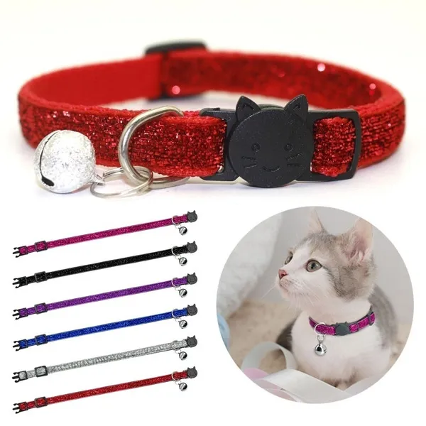 8 Colors 1/3pcs Pet Cat Dog Necklace Safety Buckle Small Dog Patch Cloth Bell Collar Puppy Adjusted Collar Glitter Velvet Collar Puppy Necklace