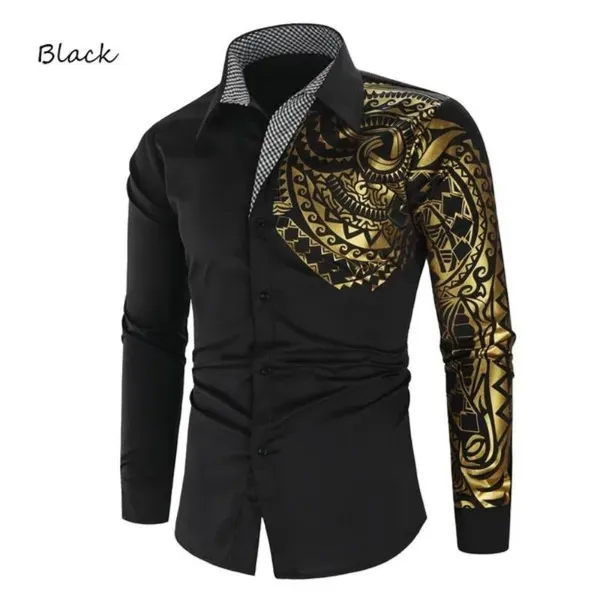 New Slim Fit Fashion Gold Totem Print Summer Long Sleeve Shirt Men's Fashion Men's Wear