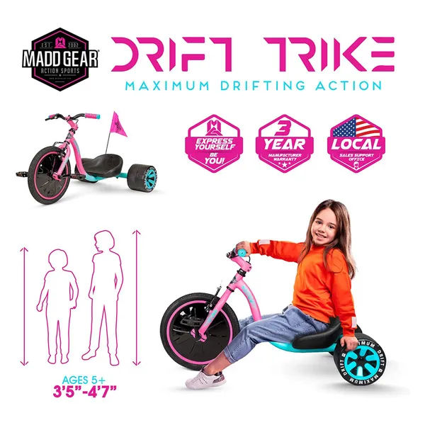 Madd Gear Drift Trike w/ Adjustable Seat for Boys and Girls 5 and Up (For Parts)